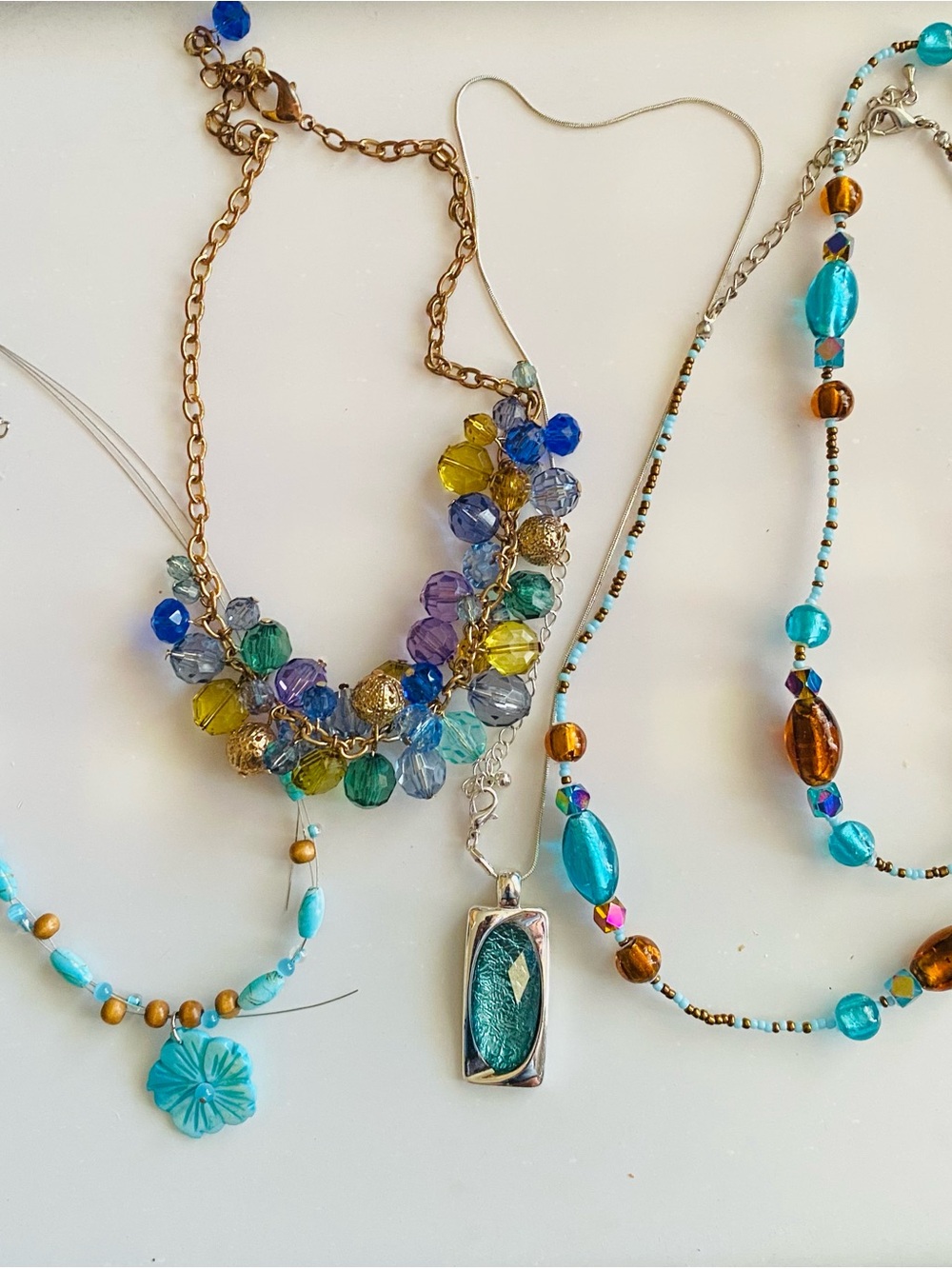 Multi-Color Beaded Statement Necklaces with Turquoise Pendant